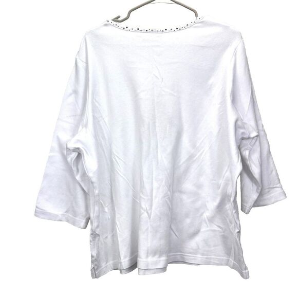Quacker Factory White Embroidered Rhinestone Christmas Tree Knit Top Size 2X - Picture 6 of 11